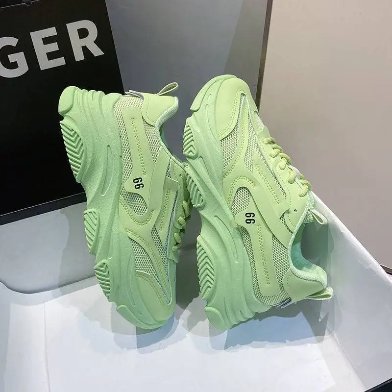 

Spring Autumn Fashion Students European and American Wild Trends Increase Black Green Beige Women's Casual Sports Daddy Shoes