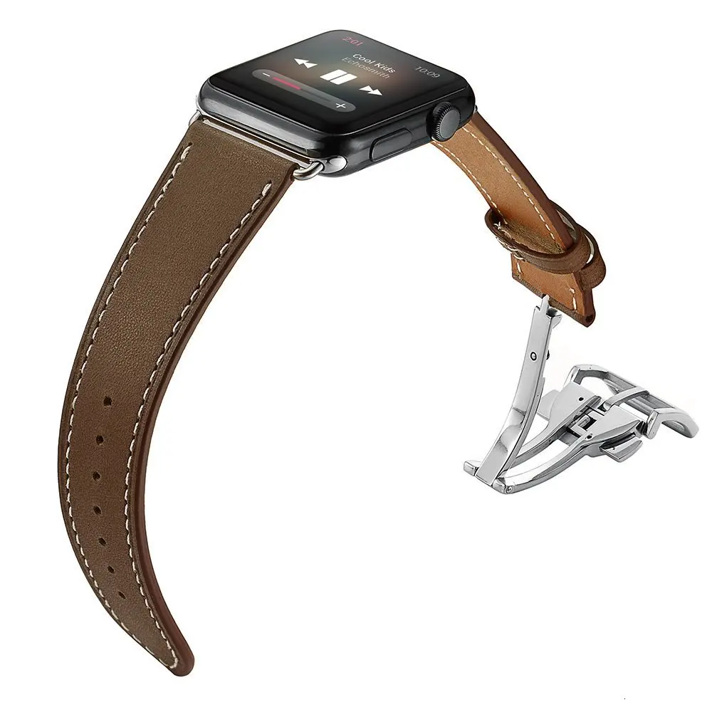 Ремешок из натуральной кожи для Apple Watch 44 мм Double Tour 42 мм 40 мм для iwatch Series 5 4 3 2 кожаный ремешок 38 мм женский браслет