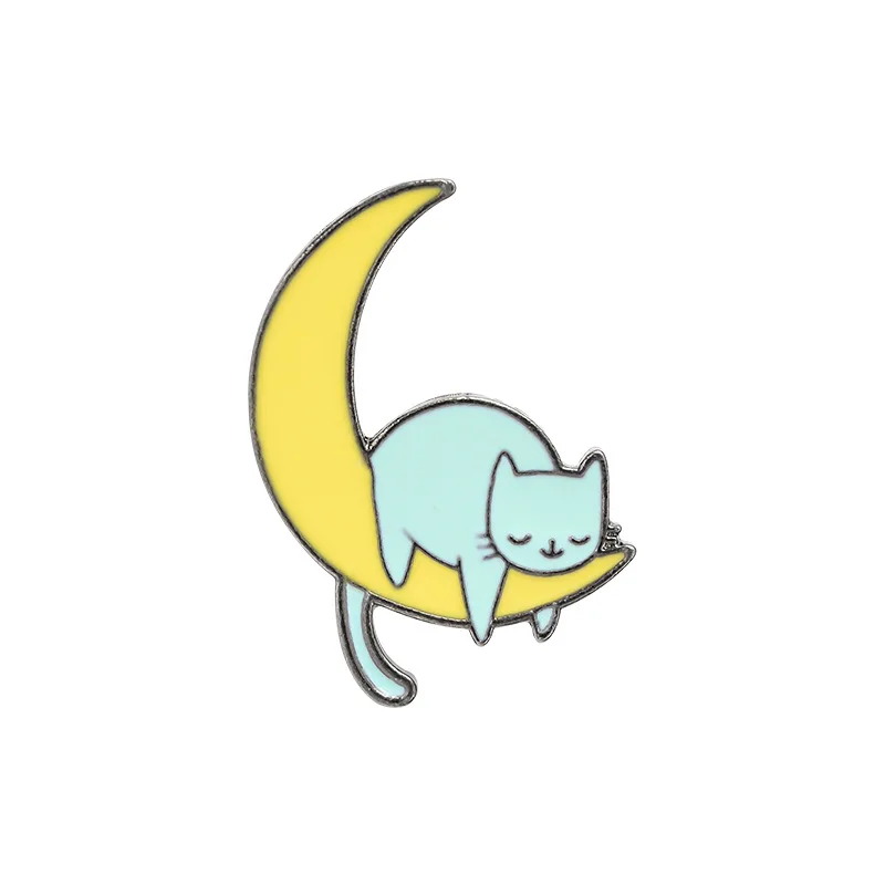 

Cat holding the moon sleeping creative cartoon pin personality cute smiling little star DIY fashion accessories badge brooch