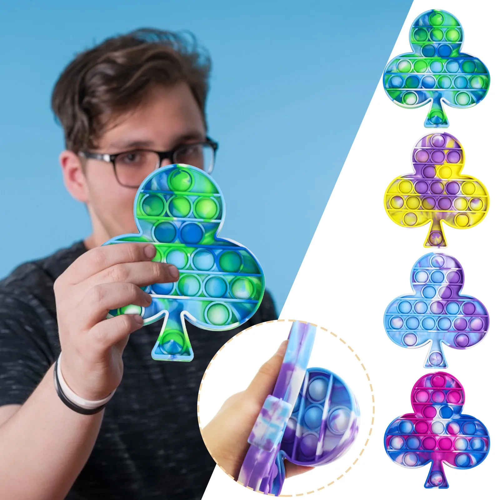 

Радужная пузырьковая игрушка для детей, игрушка-антистресс в виде клевера, пузырьковая игрушка для снятия стресса, сжимаемая игрушка-антис...