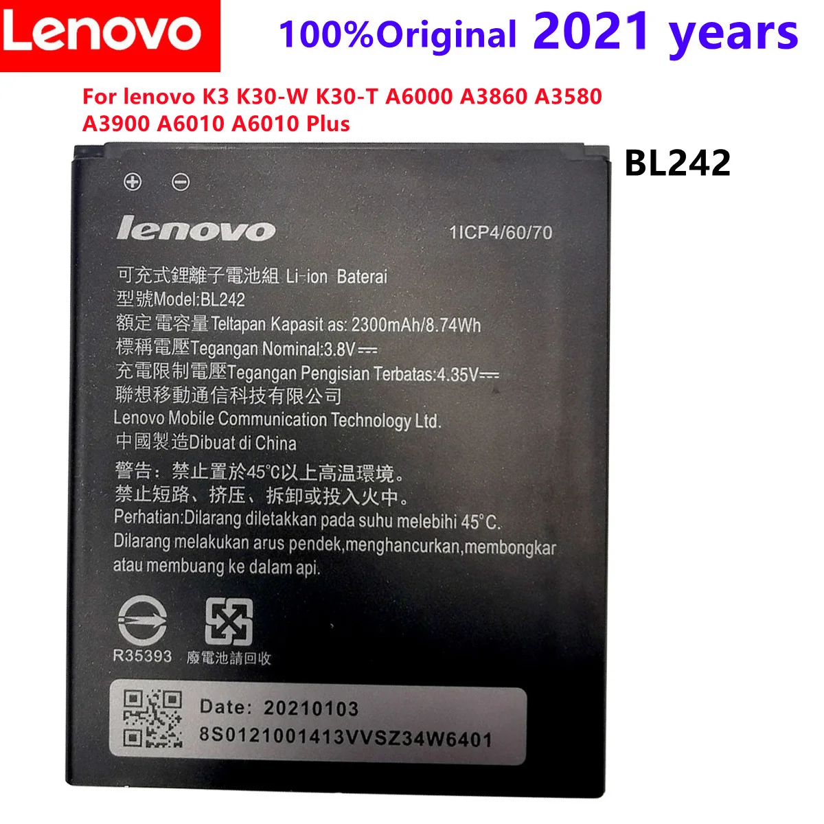 

BL 242 BL242 Battery For lenovo K3 K30-W K30-T A6000 A3860 A3580 A3900 A6010 A6010 Plus Batterie Bateria Accumulator