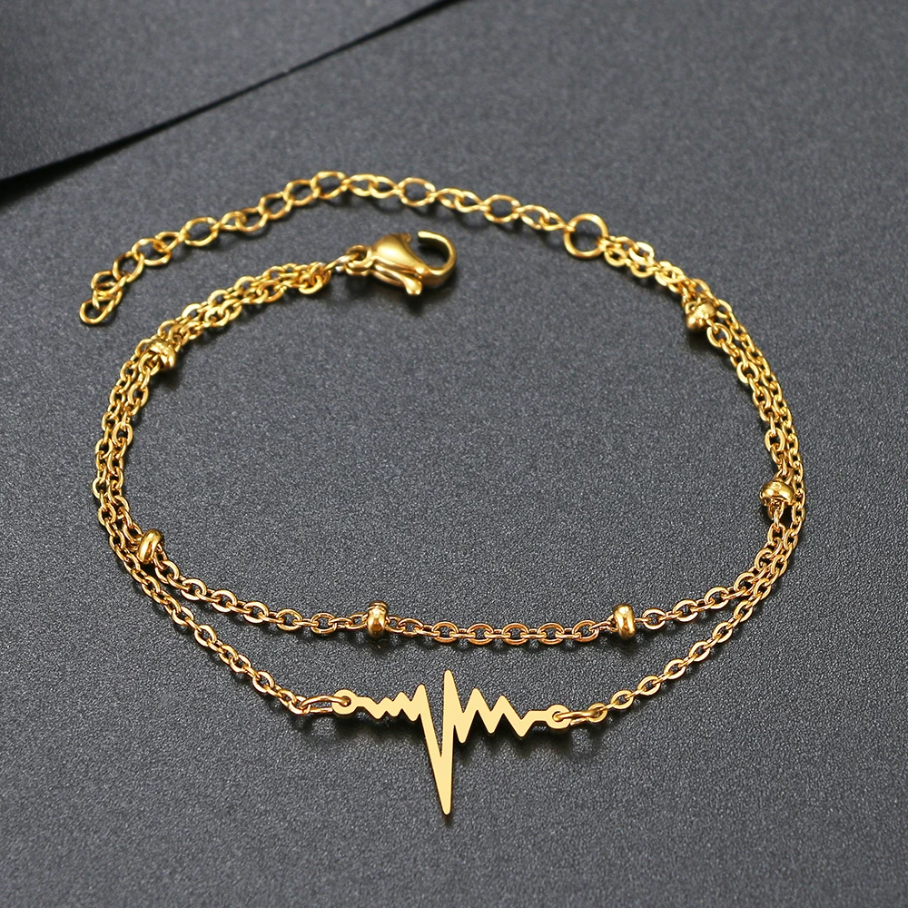 

Браслеты из нержавеющей стали с электрокардиограммой, Модный стильный двухслойный браслет для женщин, изящные модные ювелирные изделия, свадебные подарки