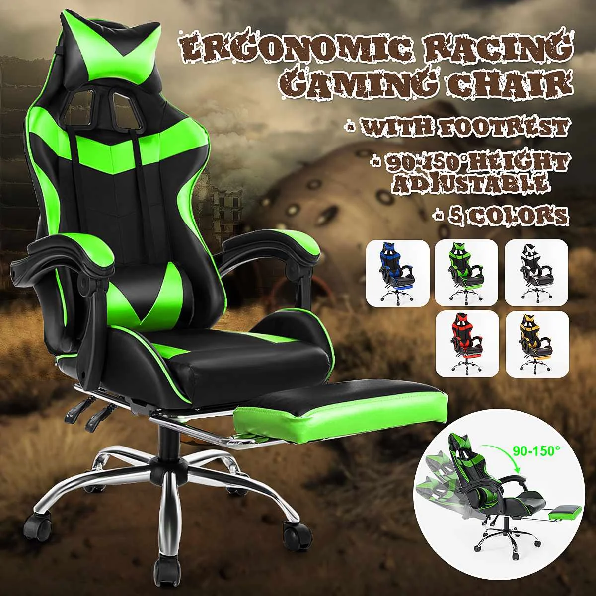 

Racing Gaming Chairs Ergonomic High Back Office Chair Adjustable PU Leather Rotating Lift Chair Laptop Desk Chair with Footrest
