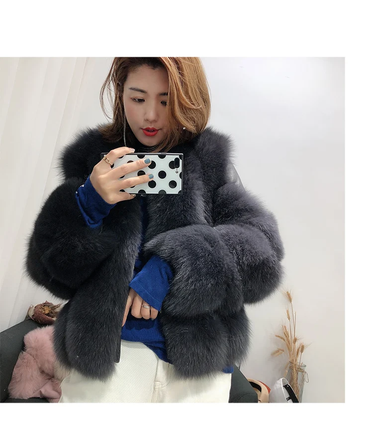 Rf1929 зимнее короткое пальто из натурального Лисьего меха Stlye FluffyReal, натуральная кожа, натуральный мех, куртка с длинным рукавом, женские пальто из натурального меха