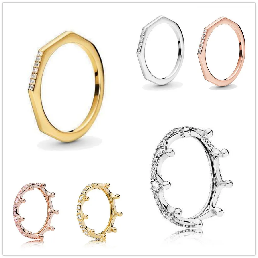 

Authentic 925 Sterling Silver Enchanted Crown With Crystal Rings For Women Wedding Party Gift Europe Fashion Jewelry