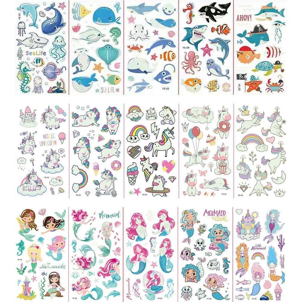 Luminous Temporary Waterproof Children's Tattoo Stickers, Fake Tattoos For Boys And Girls, Flash, Color Tattoos