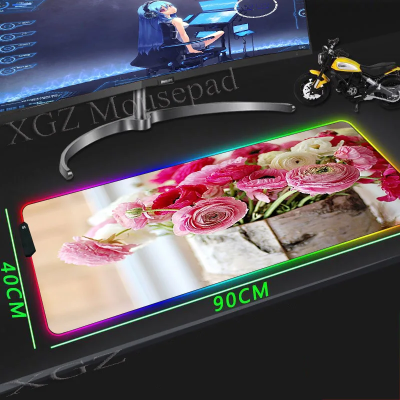 Игровой коврик для мыши XGZ с красными цветами розы и растениями большой застежкой