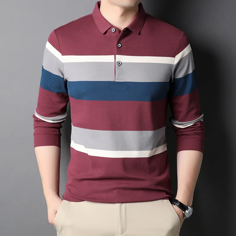 

2022 Spring Long Sleeve Men's Polo Shirts Casual Striped Polo Shirt for Husband/Father Cotton Breathable Polos Asian Size 3XL
