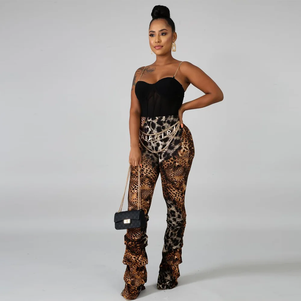 Echoine узкие женские штаны с драпировкой и леопардовым принтом расклешенные брюки