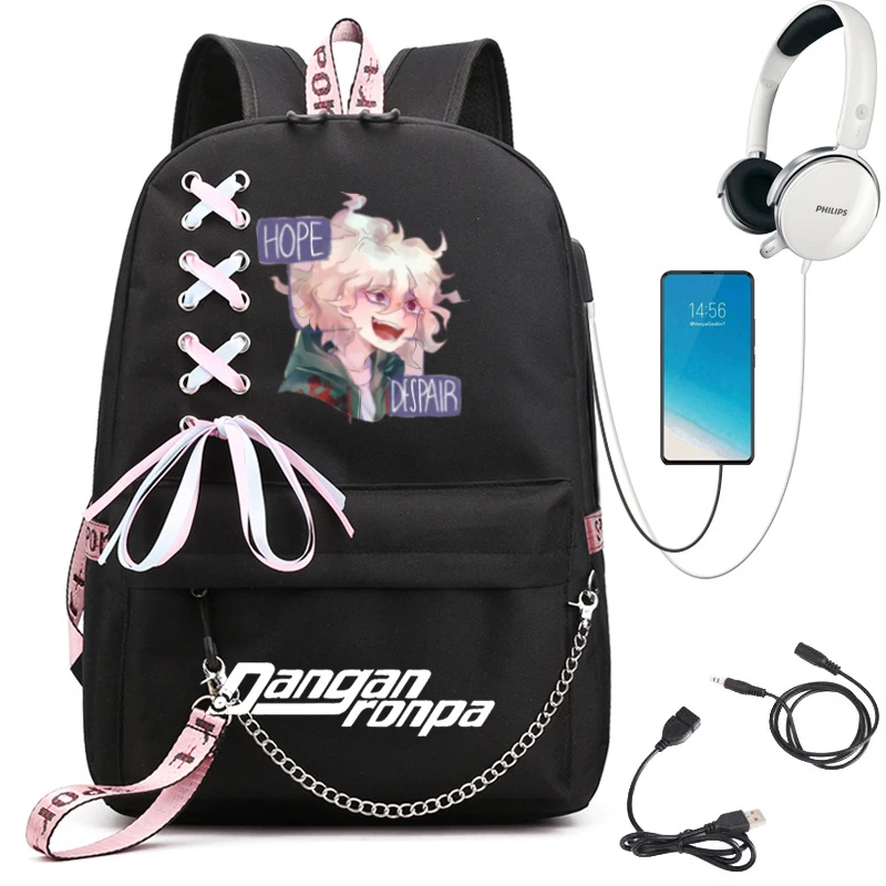 Школьный рюкзак Danganronpa Nagito Komaeda для мальчиков и девочек дорожные сумки с USB портом