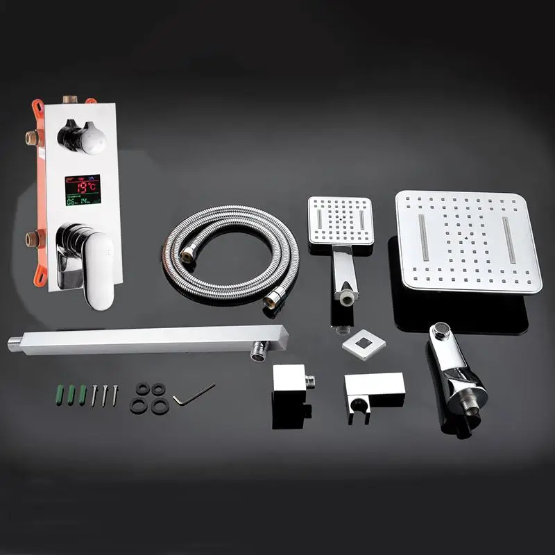 

3 Functions Bathroom Shower Set LED Digital Display Shower Mixer Concealed Shower Faucet 10 Inch Rainfall Shower Head