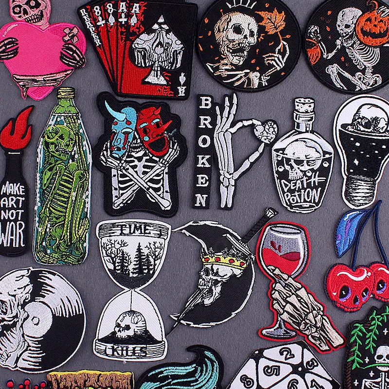 Забавные вышитые термоклейкие нашивки с черепом для одежды | Дом и сад