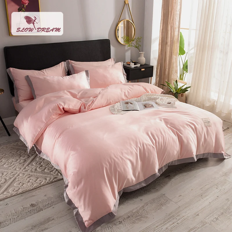 

Роскошный Шелковый розовый комплект постельного белья Slow Dream, одеяло, покрывало, шелковистая простыня, двуспальное постельное белье, Компле...