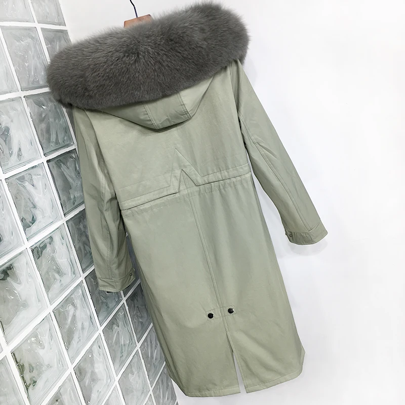 RosEvans Plus Size Real Fur Coat Waterproof Parka Mujer Winter Jacket Women Natural Fox Fur Collar Liner Thick Warm Outerwear
