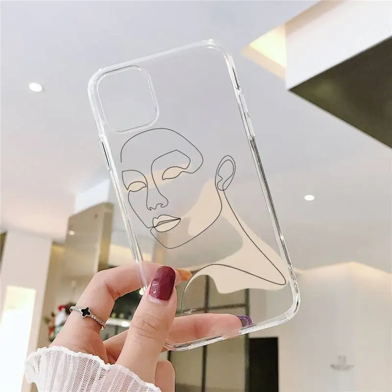 

Aesthetic line art design Phone Case Transparent for iPhone 6 7 8 11 12 s mini pro X XS XR MAX Plus SE cover funda