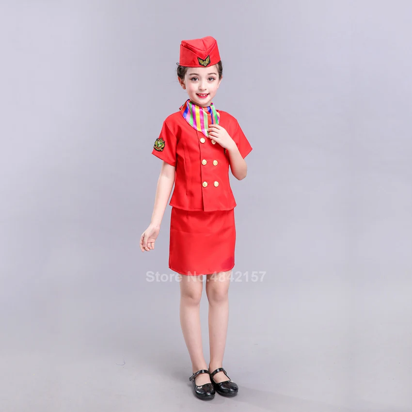 Детские карнавальные костюмы для девочек бортовой стюардесс самолет униформа