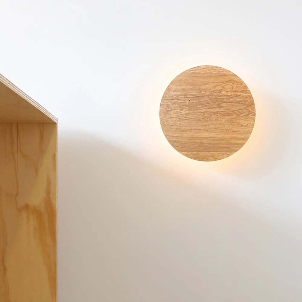 Modern Nordic Wood Eclipse LED Wall Lamp Sconce Light Home Porch Bedroom Bedside Lighting Fixture Art Decor | Лампы и освещение