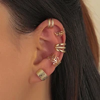 personality golden leaf hollow multi layer earrings c shaped ear clip