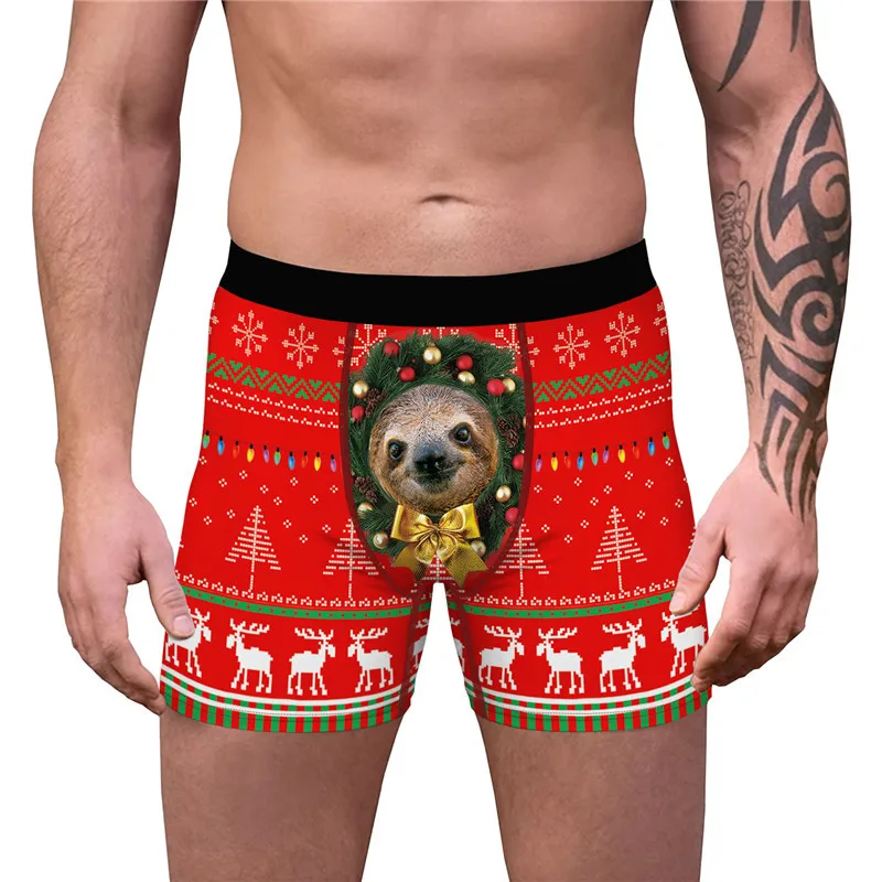 

NADANBAO 3D Sloth Reindeer Snowflakes Print Funny Boxers Man Swim Trunks Boxer Briefs Underwear Male Panties Underpants