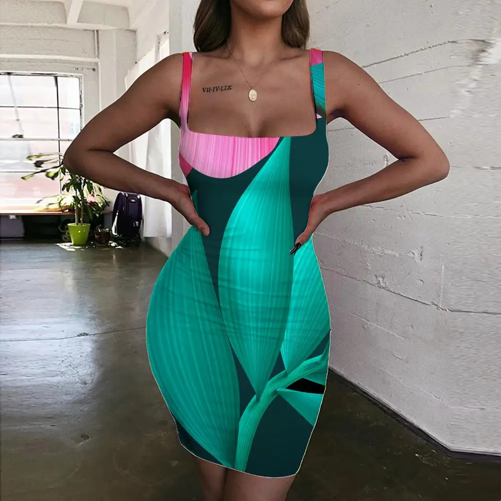 

Giyu Brand Flowers Dresses Women Leaf 3d Print Plant Sundress Harajuku Ladies Dresses Womens Clothing Summer Short Boho