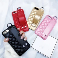 wristbands phone case for iphone 13 pro max leather case 11 13pro x xr plus wrist strap cover luxury bright rhombus pattern pu