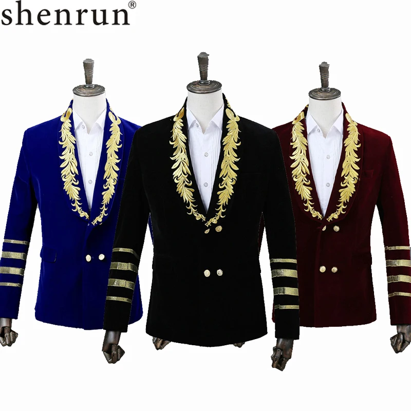 Костюм мужской двубортный замшевый с воротником шалью и вышивкой|Пиджаки| |