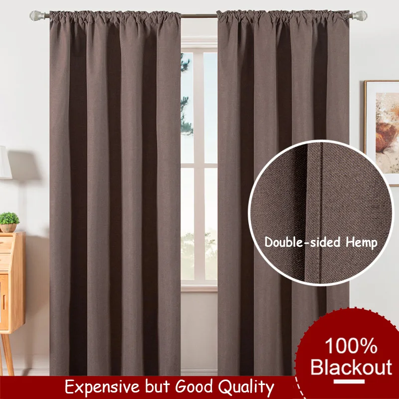 

Quality Curtains 100% Blackout Curtains for Living Room Bedroom Kitchen Window Treatment Home Decor Brown Grey Blue Hemp Curtain