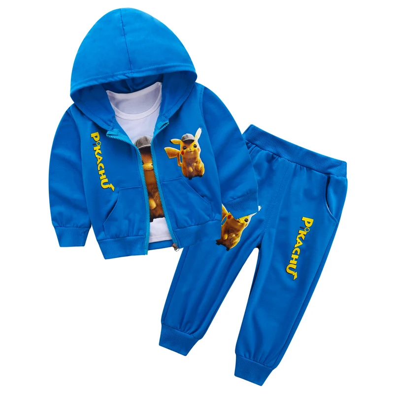 Комплект осенней одежды для мальчиков и девочек с Пикачу пальто капюшоном + штаны