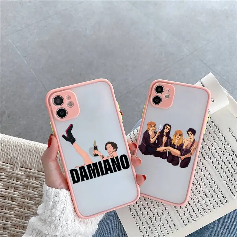 

Maneskin Damiano David Phone Case For iPhone 12 11 Mini Pro XR XS Max 7 8 Plus X Matte transparent Pink Cover
