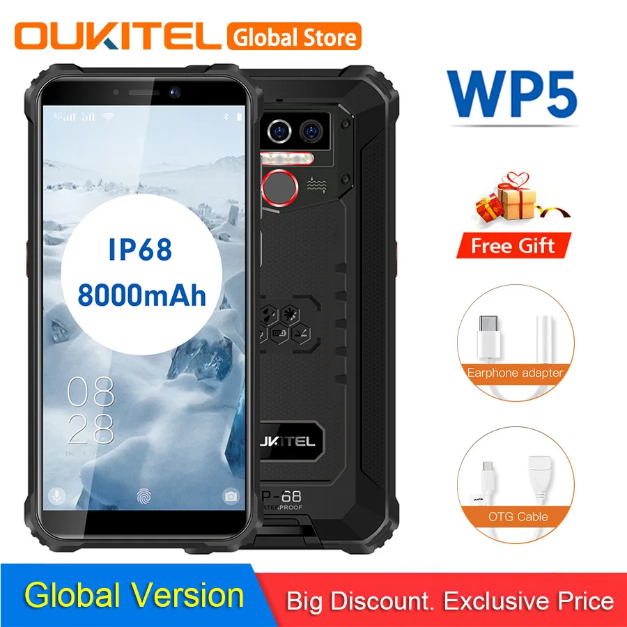 OUKITEL WP5 5 &quot&quot HD + IP68 Водонепроницаемый Android 10 18:9 4 ядра Гб оперативной памяти 32