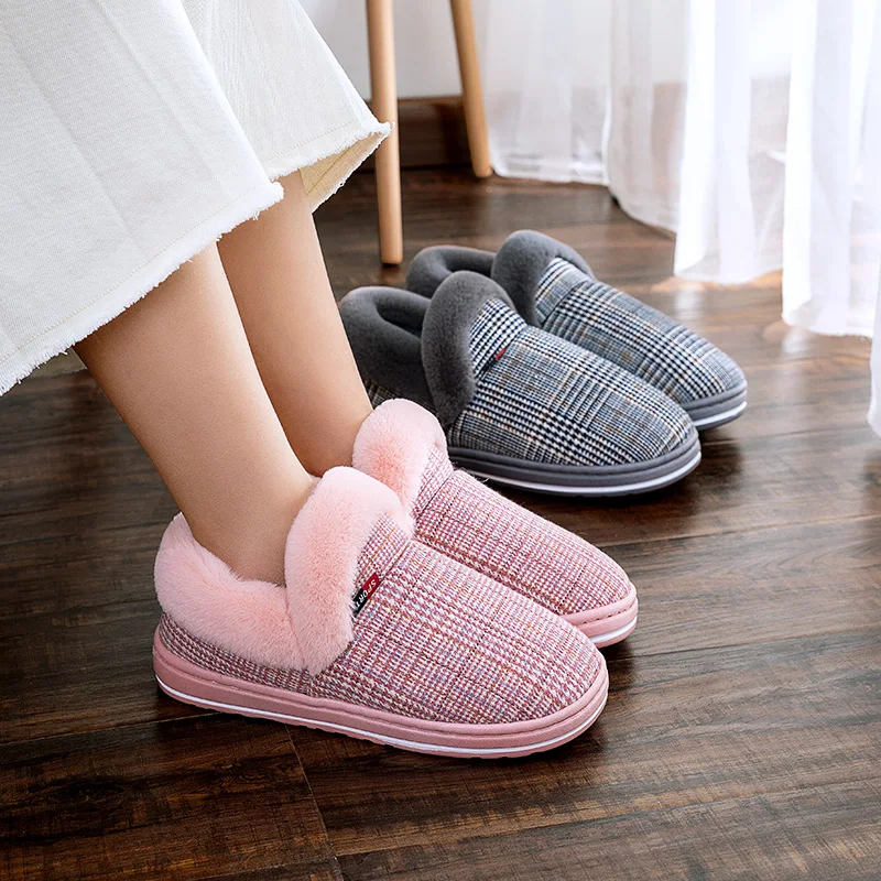 Зимняя женская домашняя обувь из плюша и хлопка теплые ботинки в полоску для пар