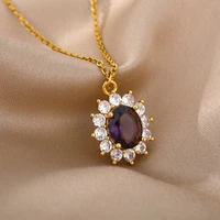 fashion luxury inlaid white drill sunflower necklace for women jewerly blue color oval crystal wedding necklaces collier femme
