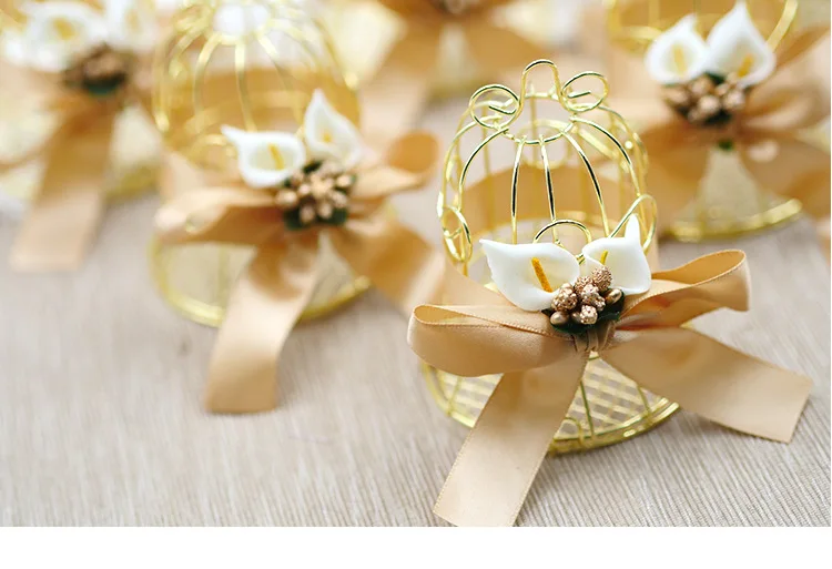 100 шт./лот уникальный дизайн золотая металлическая птичьи клетки коробка для