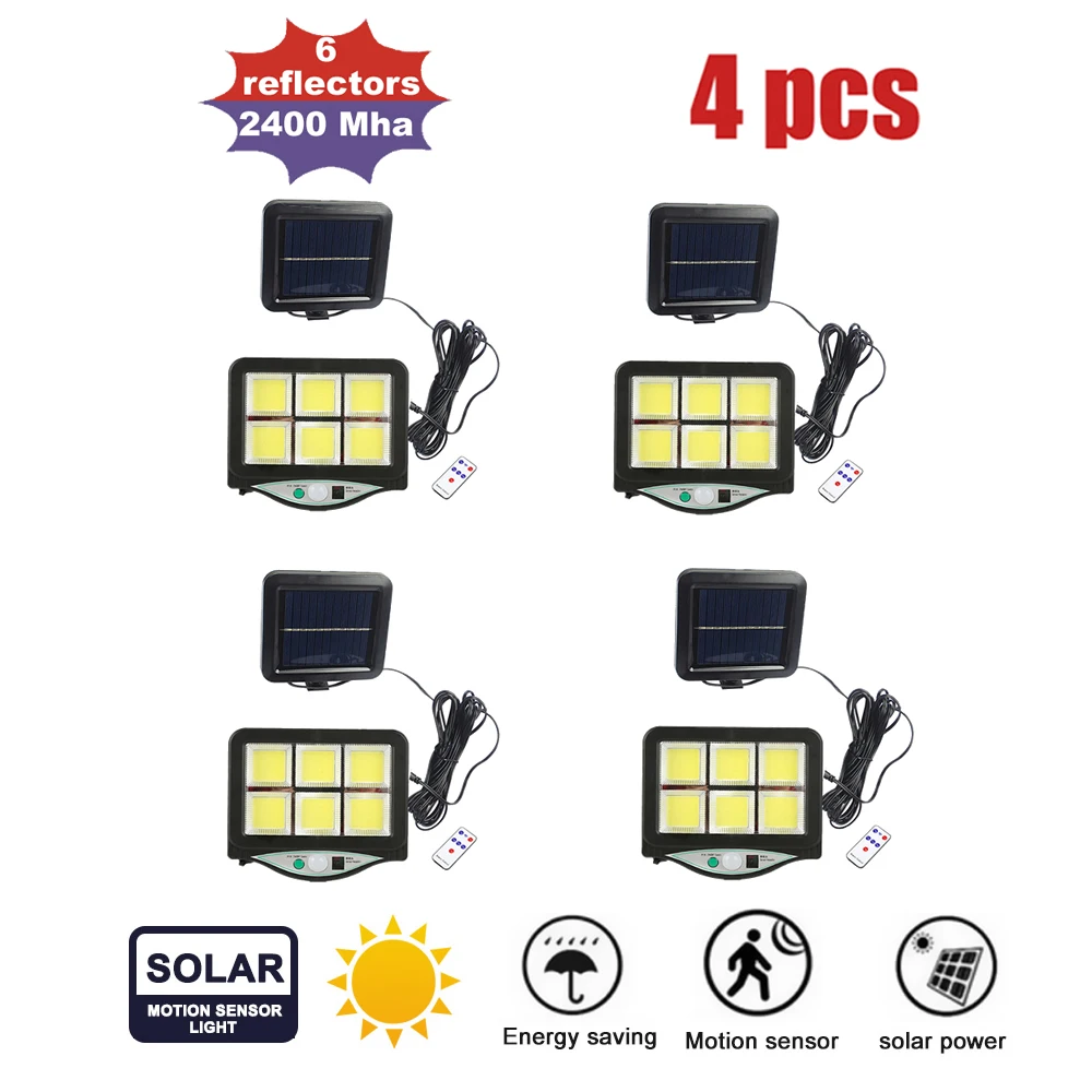 

seperable Solar LED Light Outdoor 128 LED 6 Head Motion Sensor Remote Control Lamp Wide Angle Illumination solar Wall lamps ind