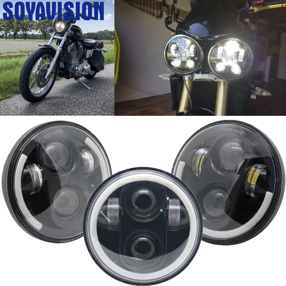 Новинка 5-3/" 5,75 дюймов светодиодные фары halo Ring amber DRL Angel eye корпус фары для Sportster Touring super Glide Dyna Softail