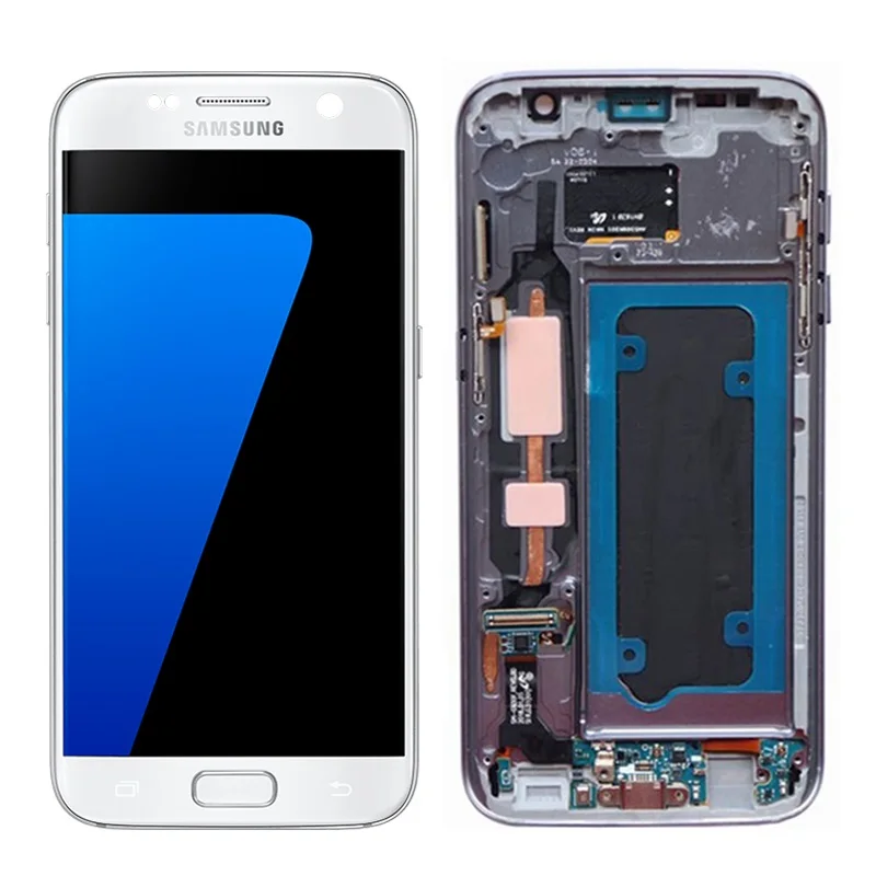5,1 ''Супер AMOLED Сервисный пакет lcd с рамкой для SAMSUNG Galaxy S7 плоский дисплей G930 G930F сенсорный экран дигитайзер - Цвет: White With frame