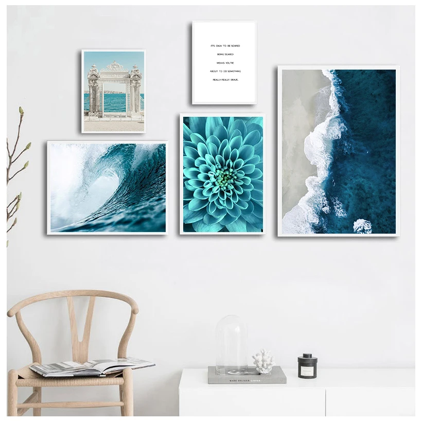 Nordic украшения плакат и принты с цитатой цветок морской пейзаж на стену Арт холст