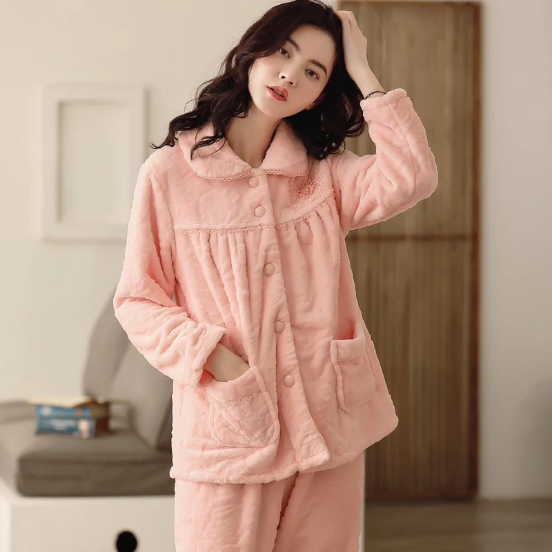 Новинка Женский пижамный комплект из кораллового флиса зимняя пижама с длинным