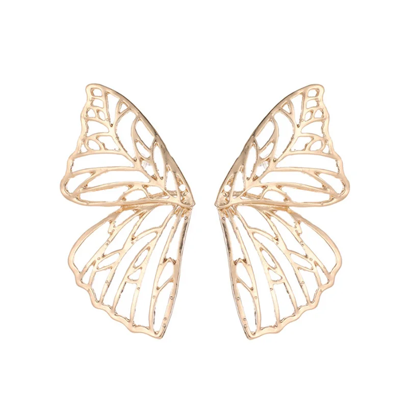 2019New Gold Silver Color Hollow Butterfly Earrings Elegant Big Fan Shaped Metal Women Stud Fashion Jewelry Accessories | Украшения и