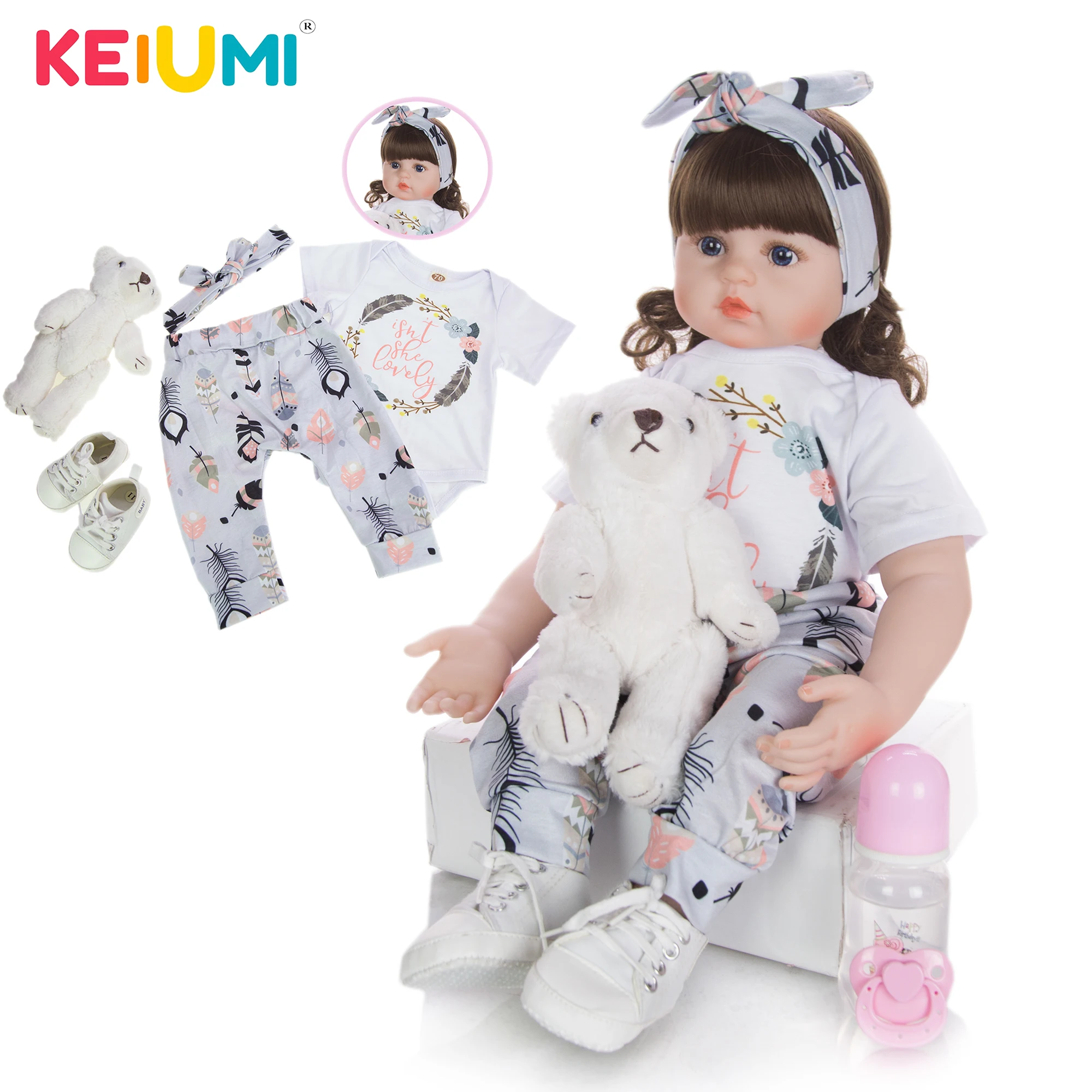 Ручная работа KEIUMI 24 дюйма реборн Детские куклы ткань тело принцесса кукла Bebe