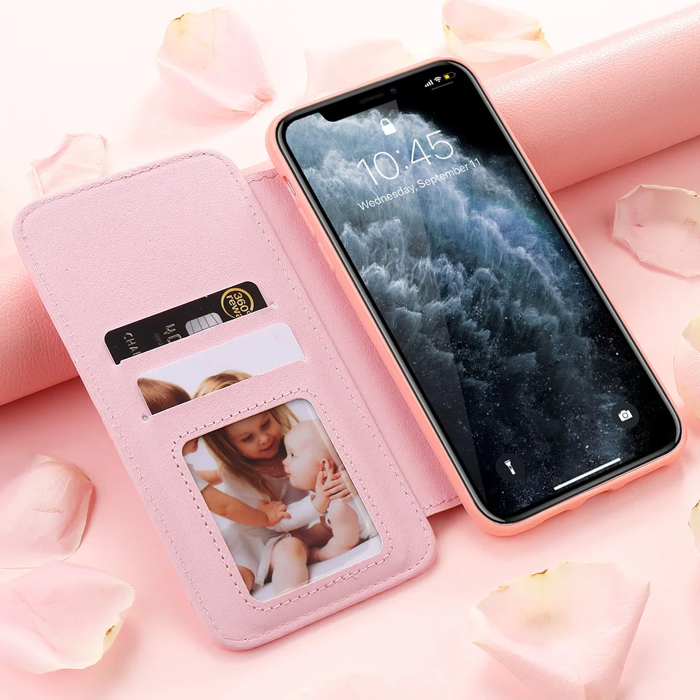 Роскошный чехол кошелек с откидной крышкой для iPhone 11 Pro 12Max Xr Xs X Girl милый кожаный