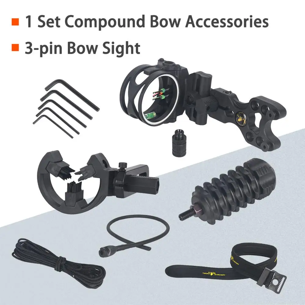 

Compound Bow Essential Combo Sight Kits Accessories Including 3-pin Bow Sight Arrows Rest Stabilizer Braided Bow Sling D-Loop