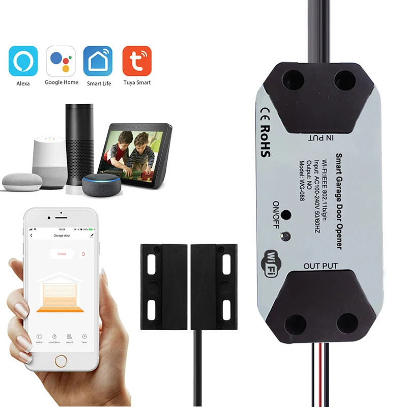 

GoFit WiFi Switch Smart Garage Door Opener Controller Work With Alexa Echo Google Home SmartLife/Tuya APP Control No Hub Require