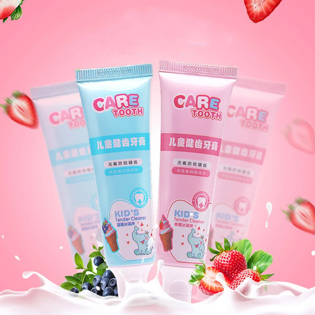 

New 50g Kids Fruit Toothpaste Anticavity Toothpasts Fluoride Free Blueberry or Strawberry Flavor Teeth Cleaning Oral Care