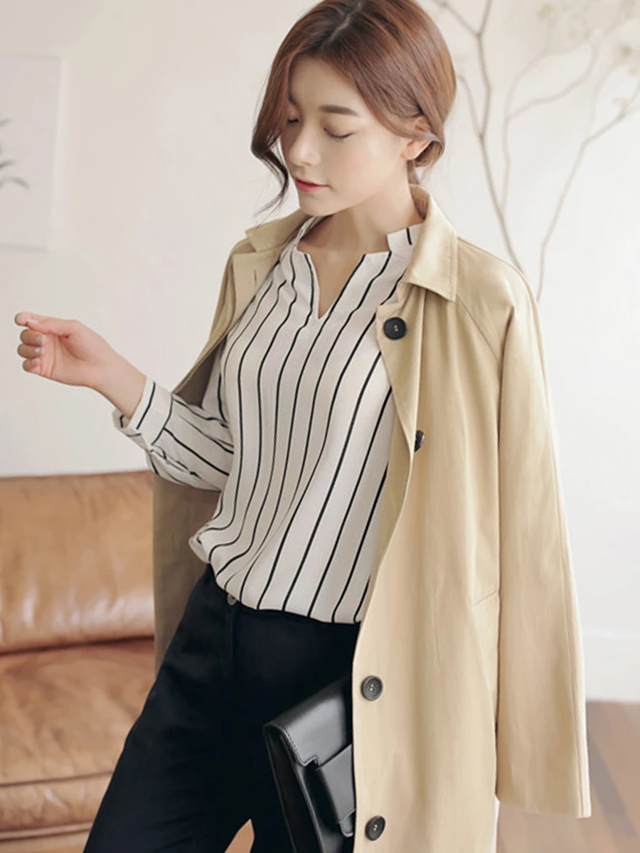 Повседневная рубашка с v образным вырезом и длинным рукавом Офисная Женская