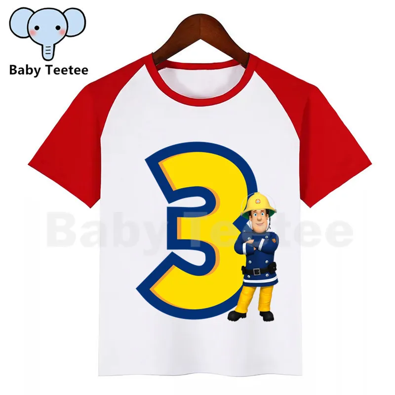 Детская одежда с рисунками из мультфильма Пожарный Сэм для дня рождения Футболка
