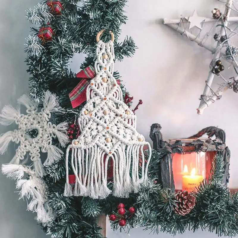 

Hand-woven Macrame Tapestry Christmas Tree Hanging Pendant Baby Room Wall Decor BX0D