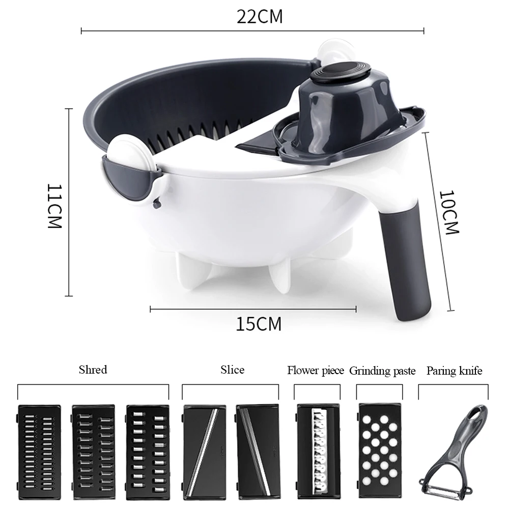 

Multifunctional manual slicer drain bowl vegetables cutters kitchen gadgets chopper grater with rotating drain basket WF