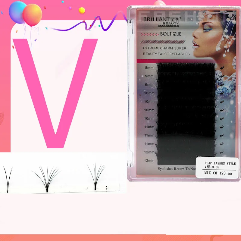 

Ресницы в форме буквы V для наращивания, 0,05 смешанных светильник ниц, легкие и очень мягкие густые накладные ресницы ручной работы