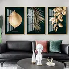 Современный абстрактный Золотой листьев холст картины золото плакаты с листьями и принты настенные картины для домашнего декора